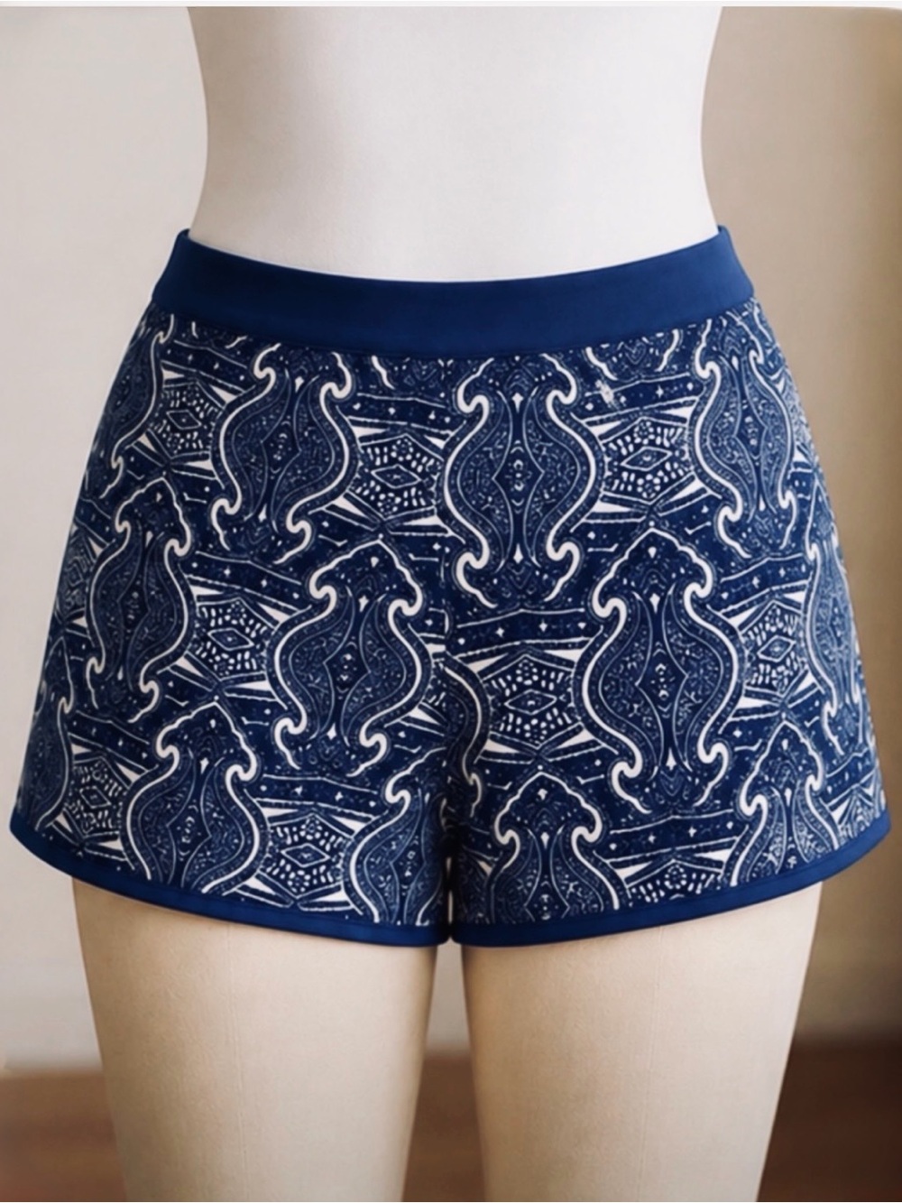 Anthropologie THML Shorts Blue White Paisley Print  Back Zip Size M